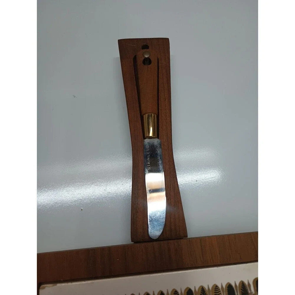 Vtg George Briard Woodland Teak And Tile Cheese Board With Knife Charcuterie